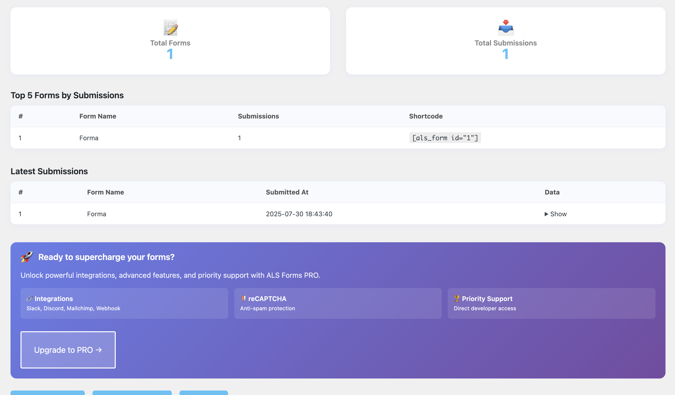 Example frontend form (standard layout)