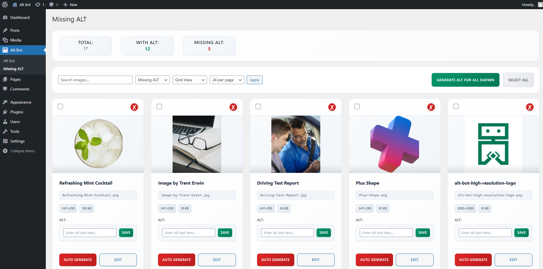 Missing ALT management page