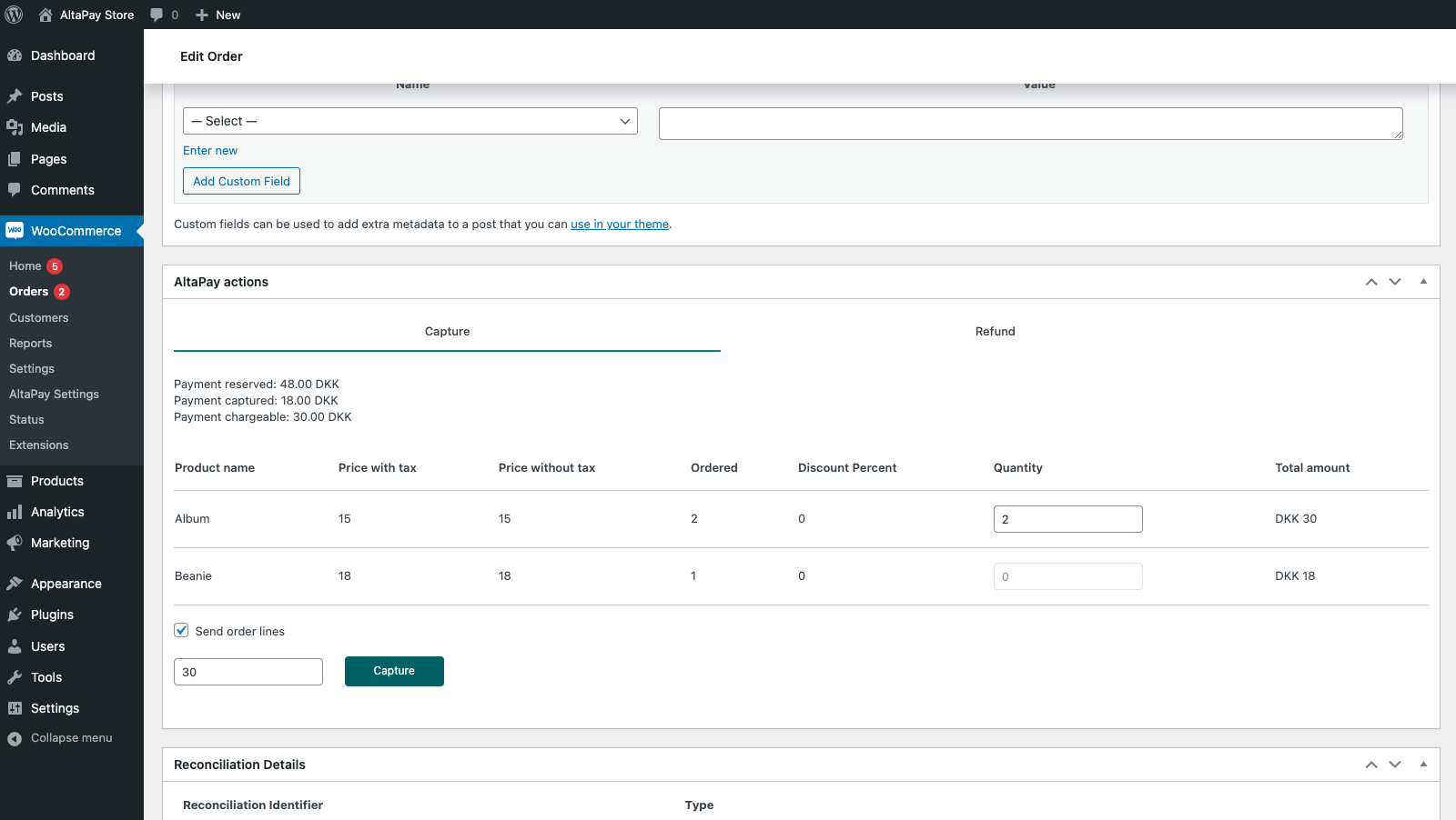 AltaPay Payment Actions