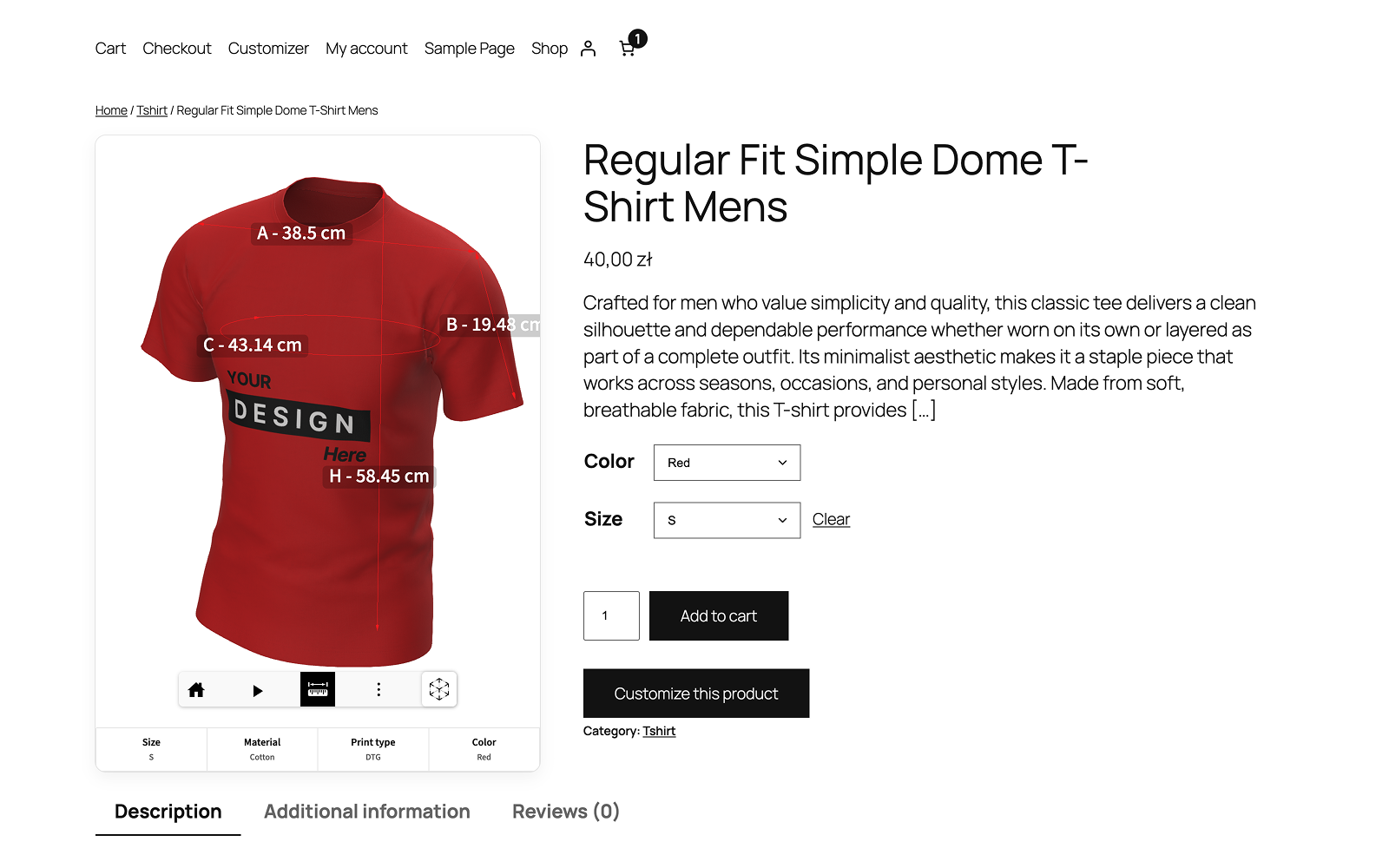 Product page with 3D configurator