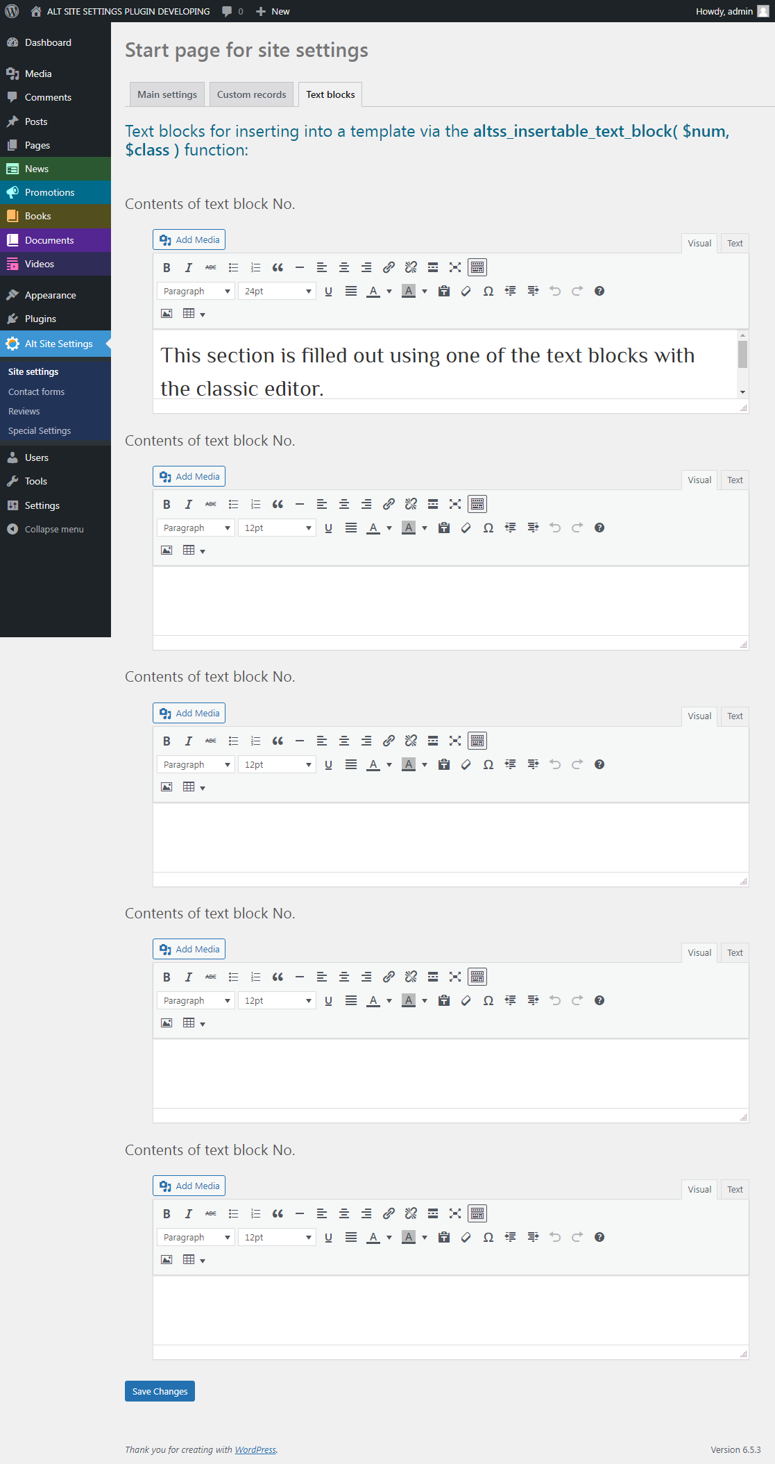 Admin Panel -> ASS Plugin Contact Forms Settings Page -> tab "Form sets" - One of the forms is expanded.