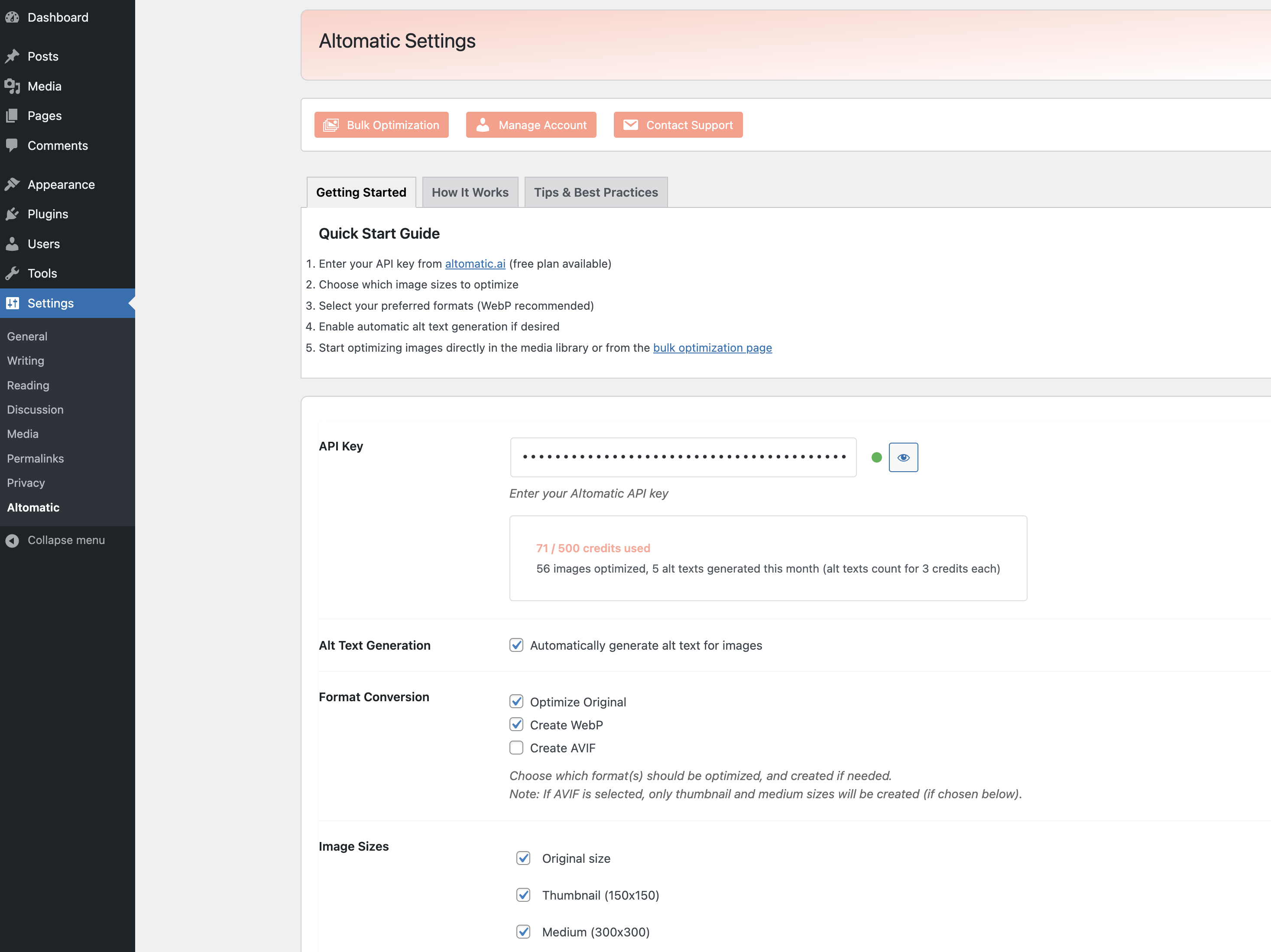 Settings panel with configuration options