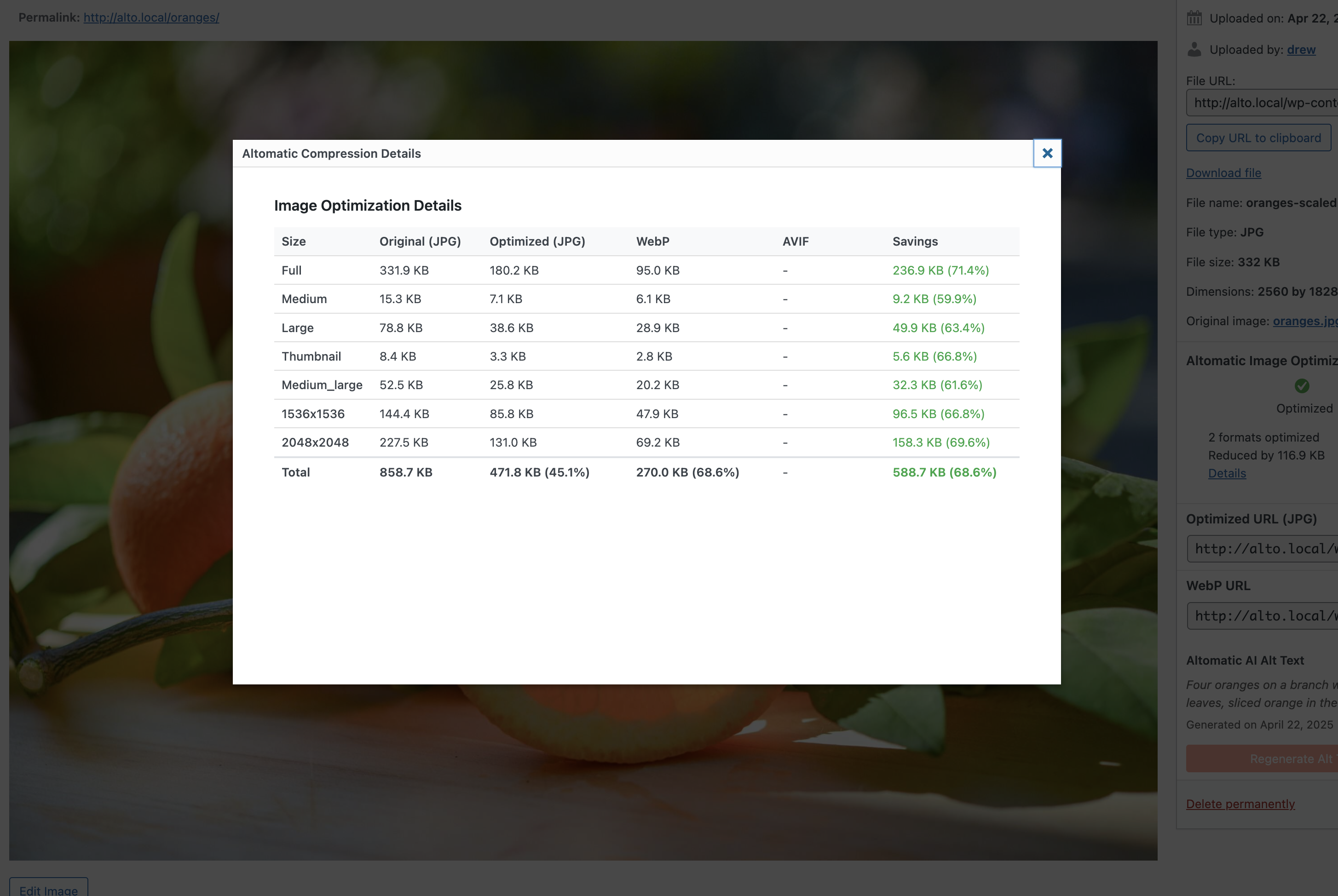 Media Library image optimization controls