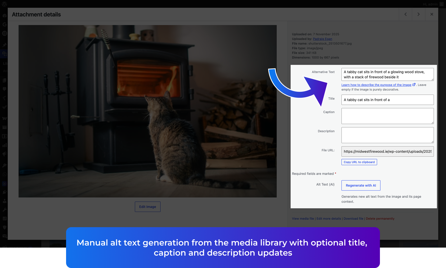 Media library — regenerate alt text with AI from attachment details