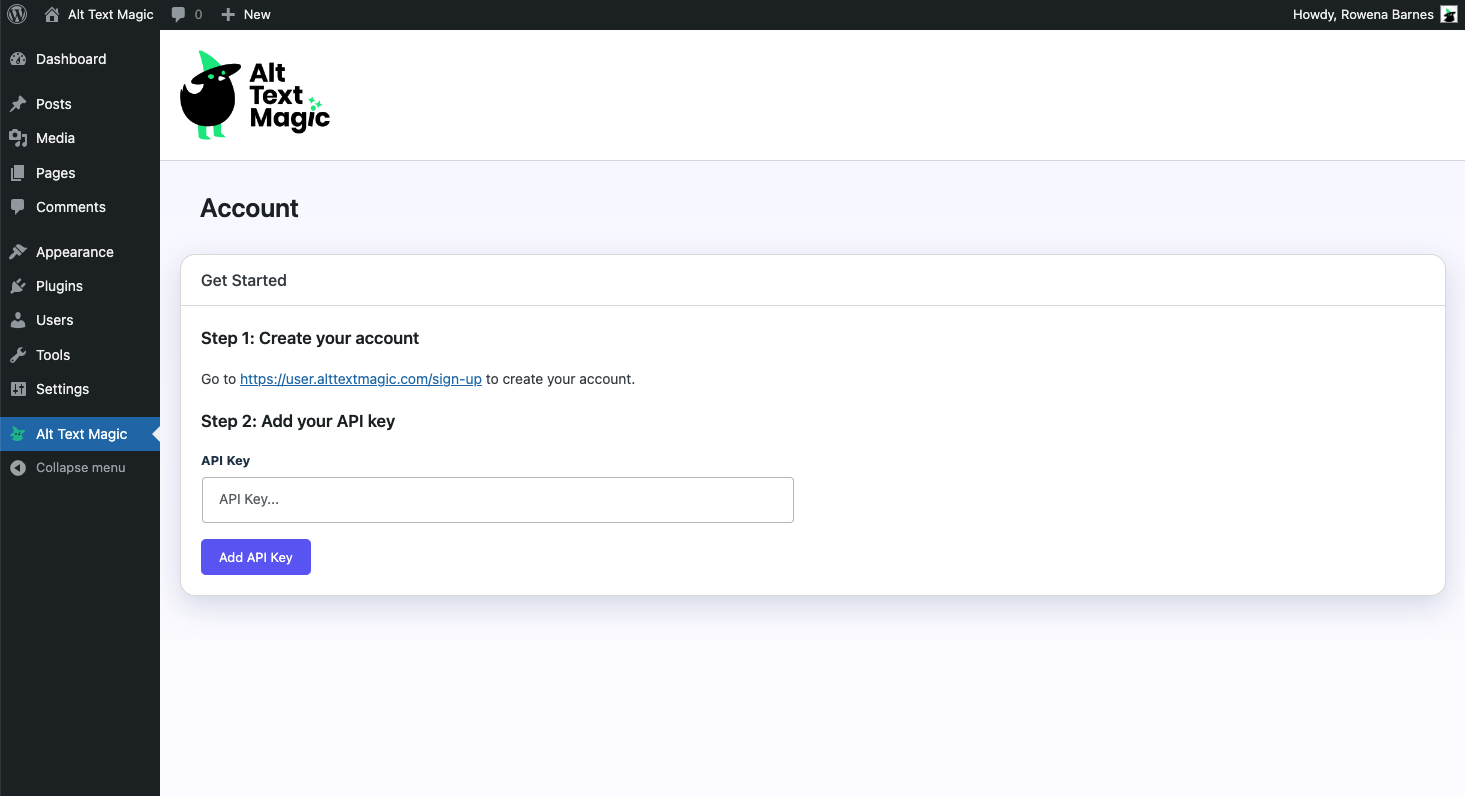 Simply add your API key to the Alt Text Magic Plugin page to get started.