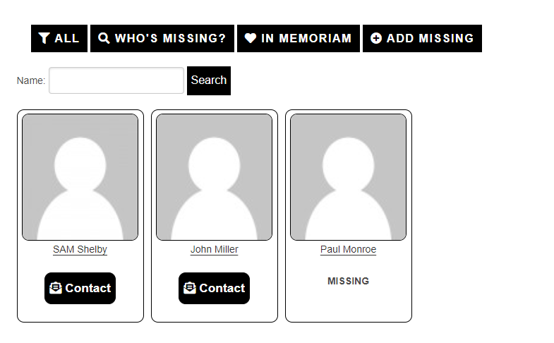The classmate list feature allows members to locate friends. Upgrade to the pro version to add filter, search, in memoriam, missing members and contact options.