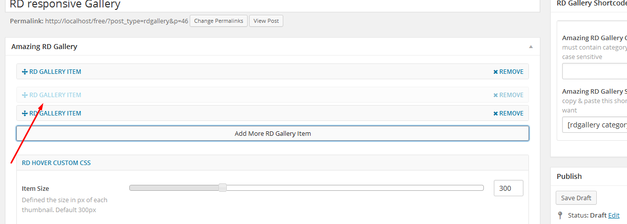 You can select which Hover item you want to appear first.  You can also select all of your items and drag to move the order of each up and down in the Custom Post Panel.