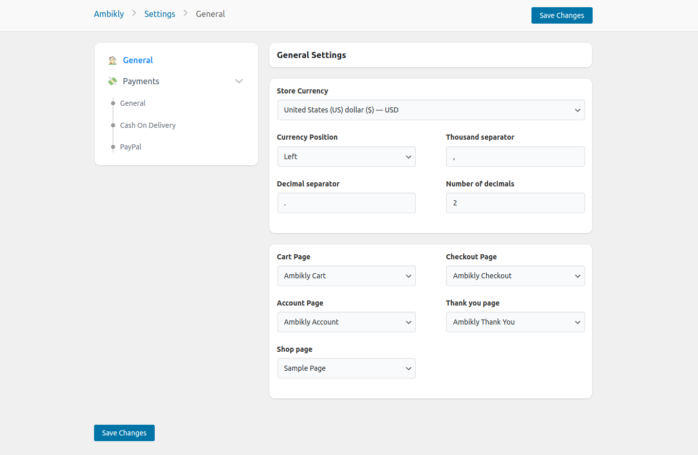 Settings Page