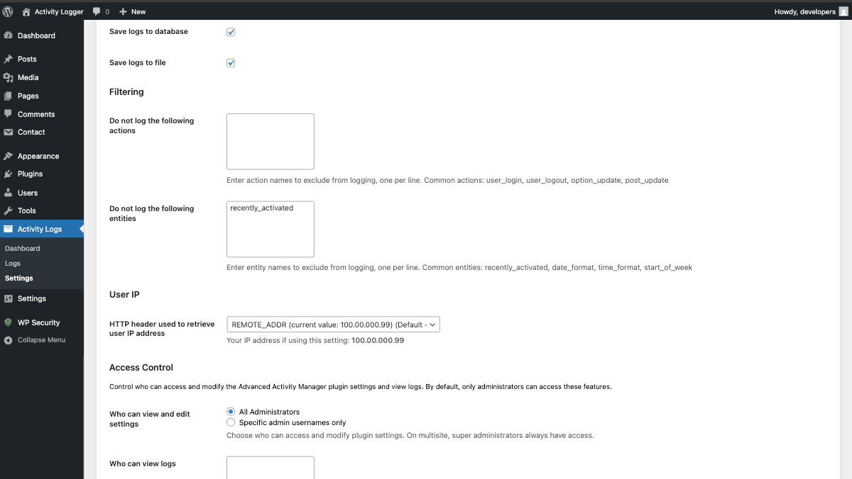 Customizable storage and filtering settings.