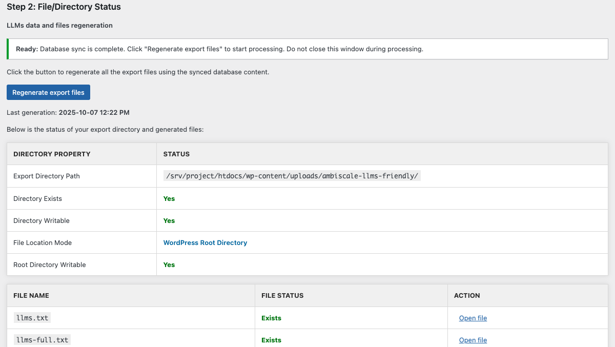 Status page - Generate and Monitor files and directory permissions 2/2
