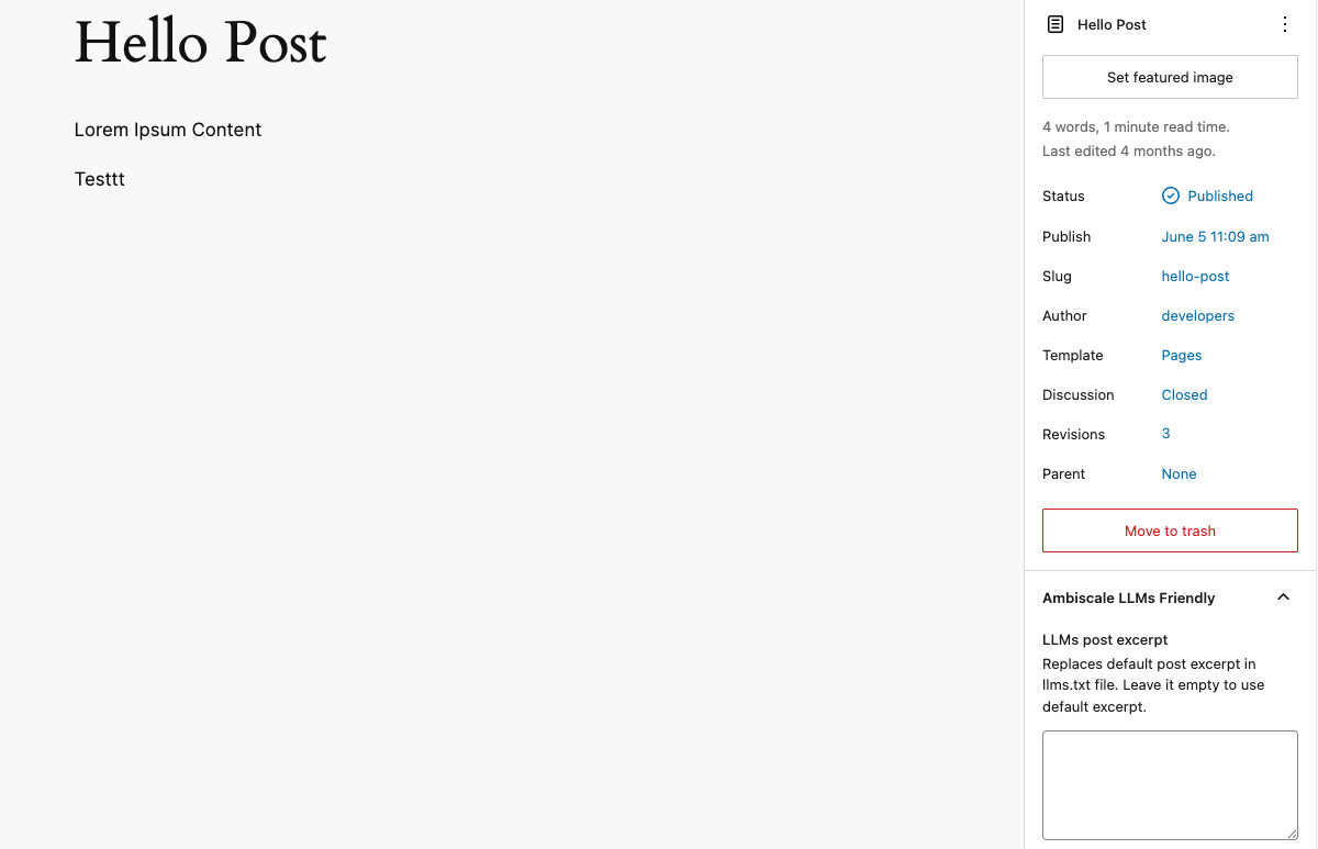 Post editor metabox - Set custom LLM excerpts for individual posts