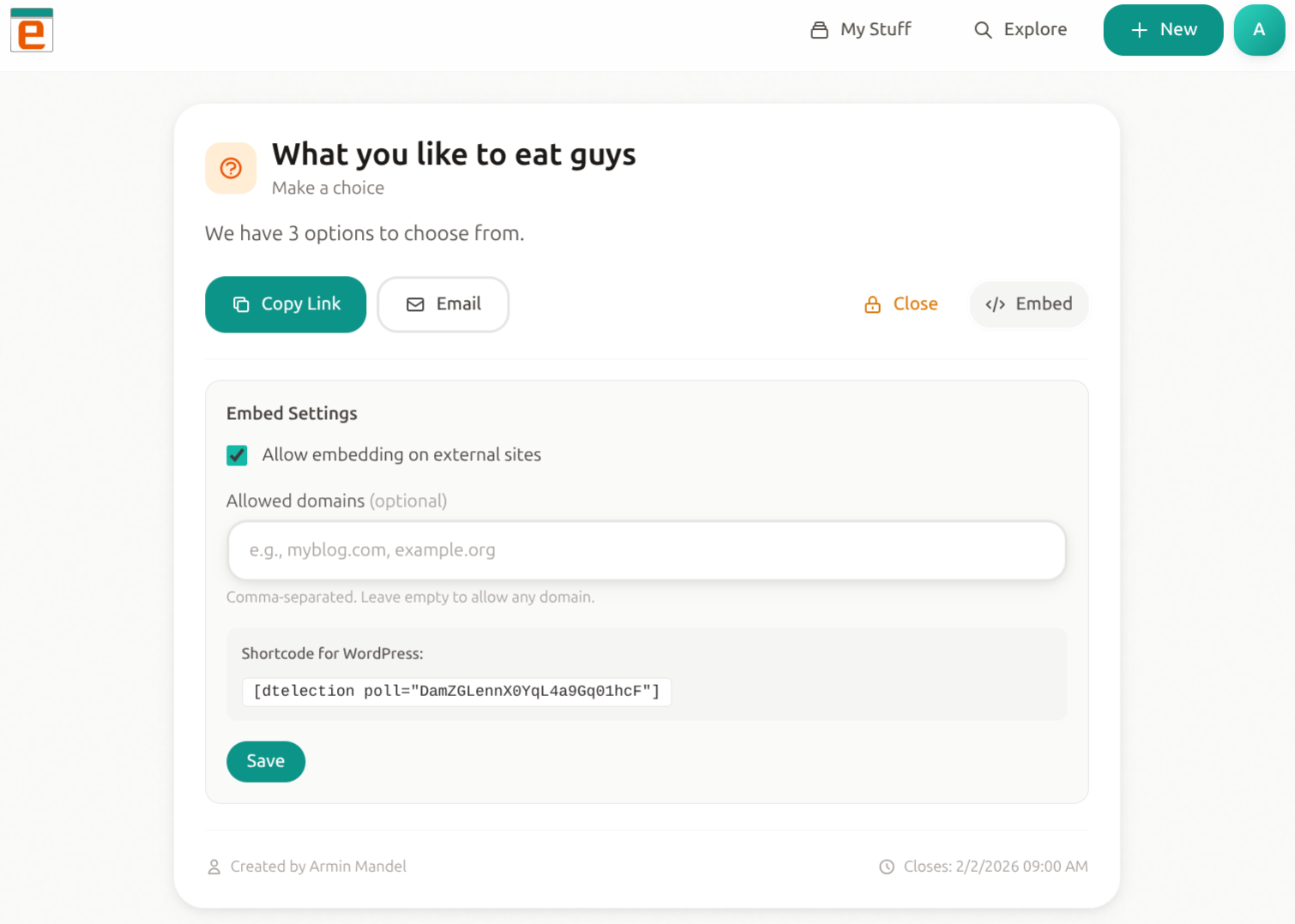 Poll results view with colored progress bars