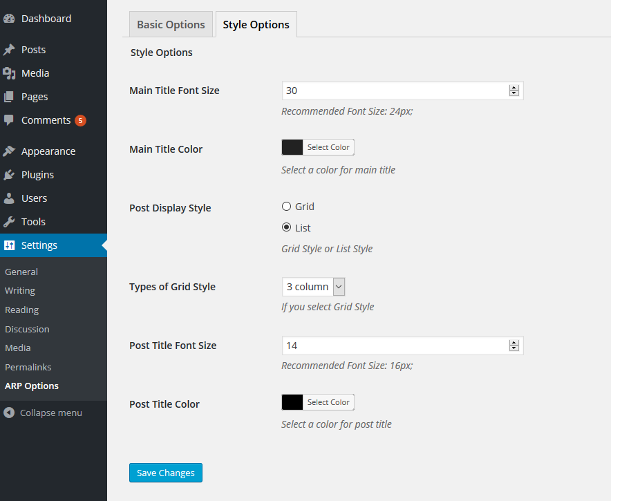 Options Page