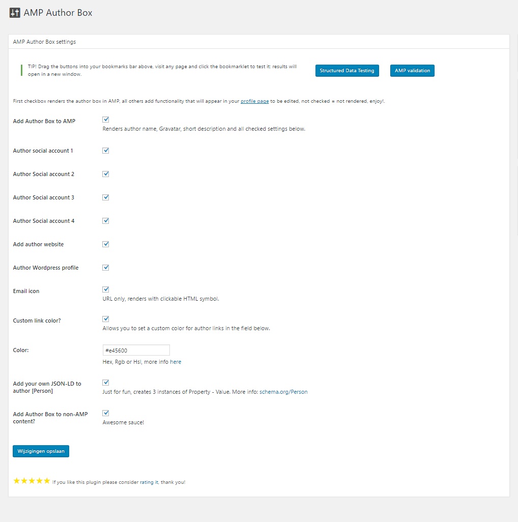 plugin's options page