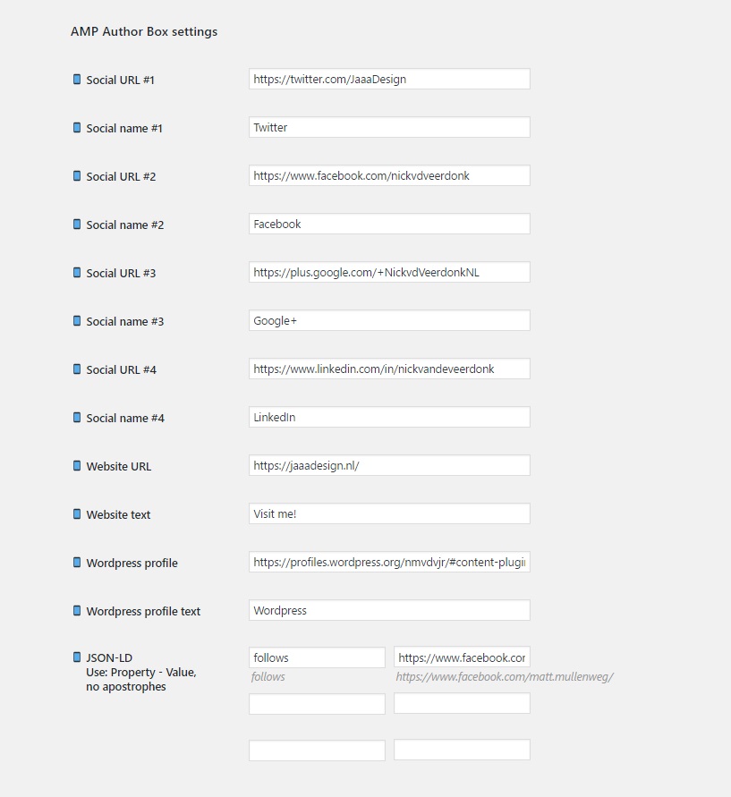 New fields in author profile page