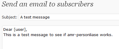 Setting up a subscribe2 email with the personalise shortcode