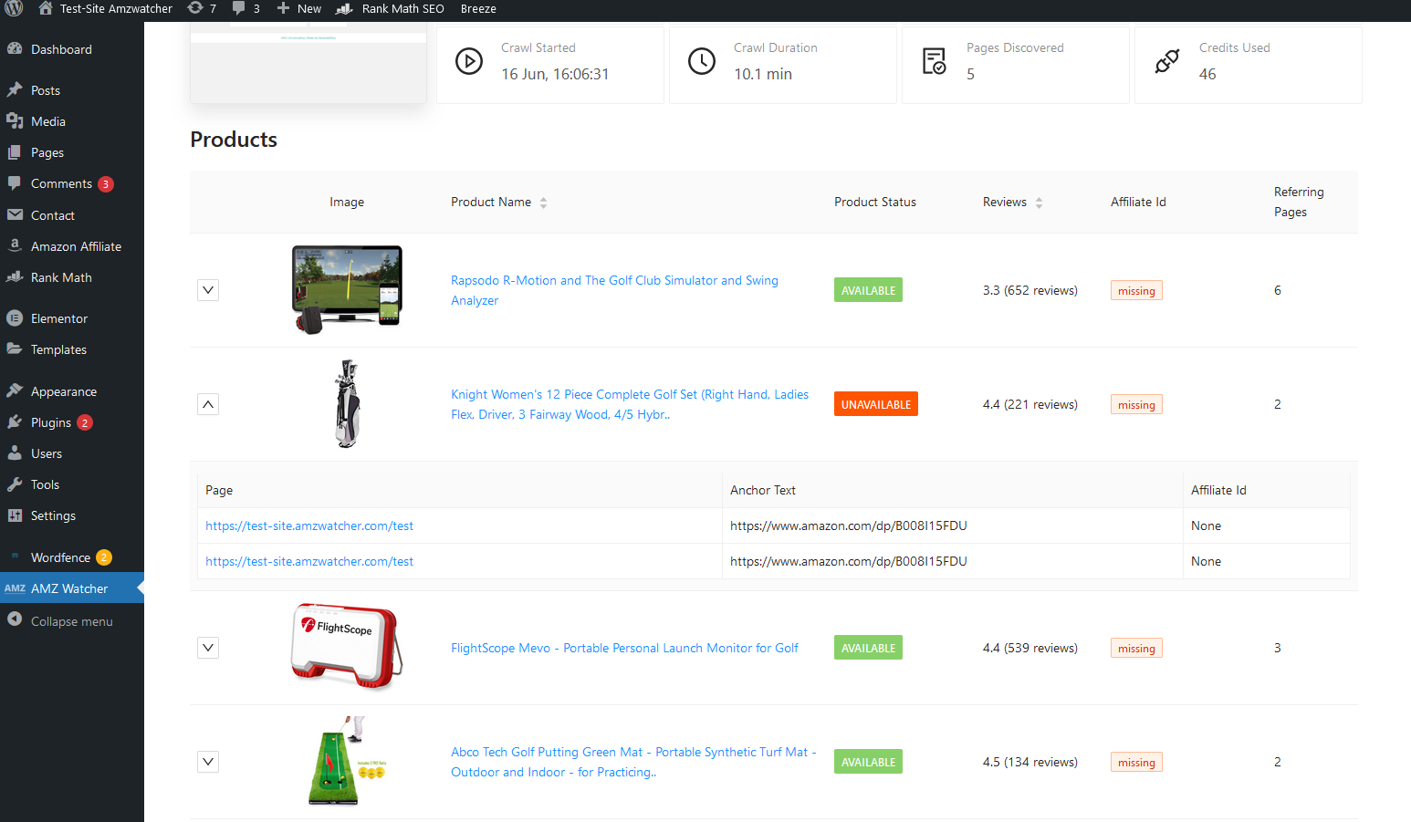 Open a site report to see which broken links AMZ Watcher has found on your website.