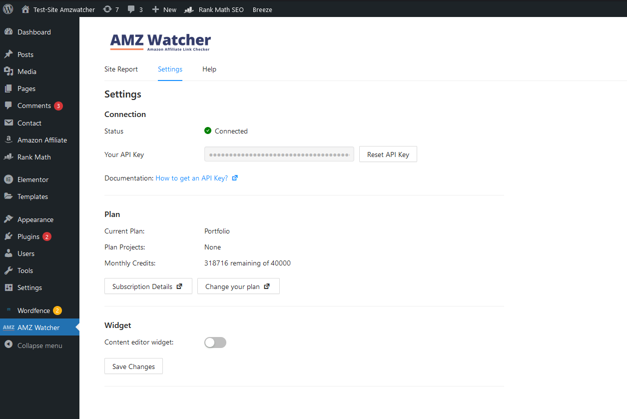 Configure your plugin usage with ease. See your plan data and disable the widget on the settings page.