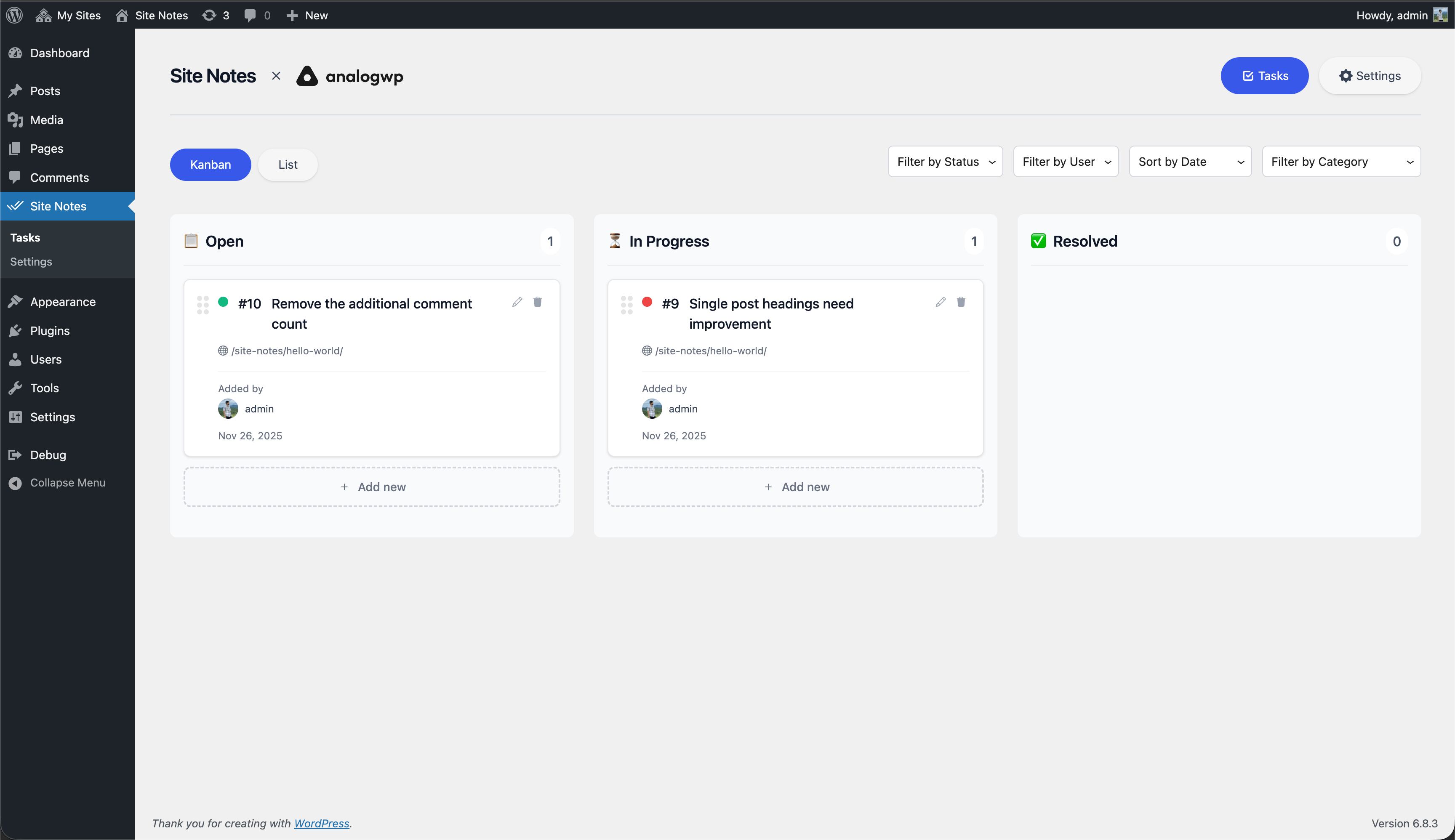 Admin dashboard with Task management interface