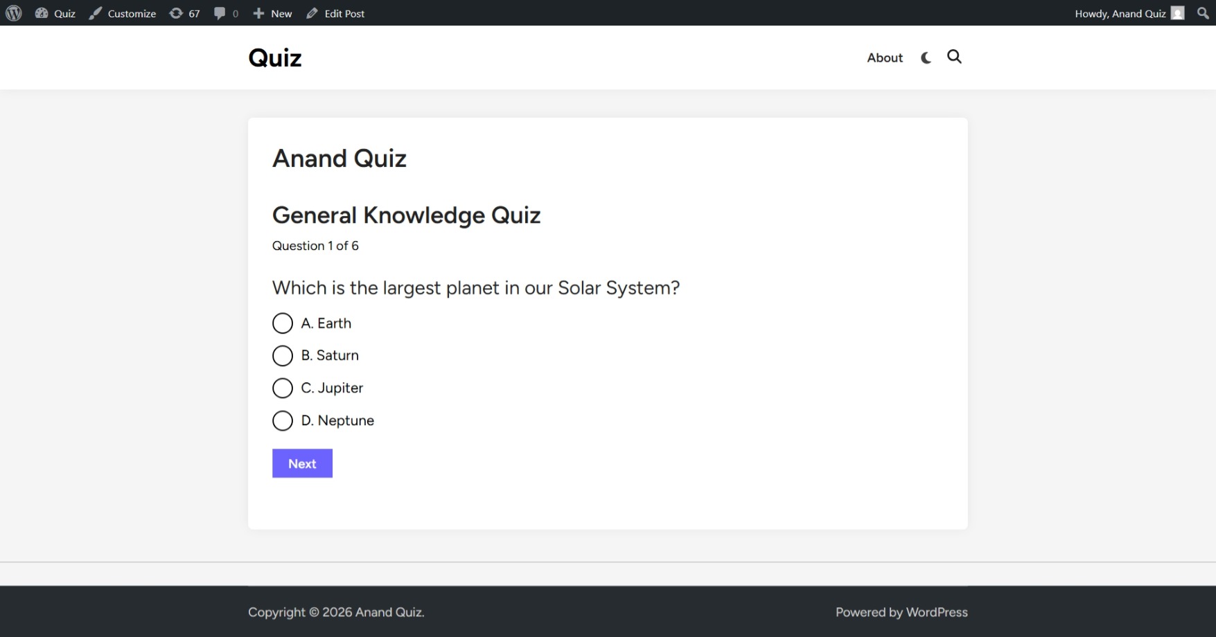**Quiz Frontend** - Clean and responsive design for your users.