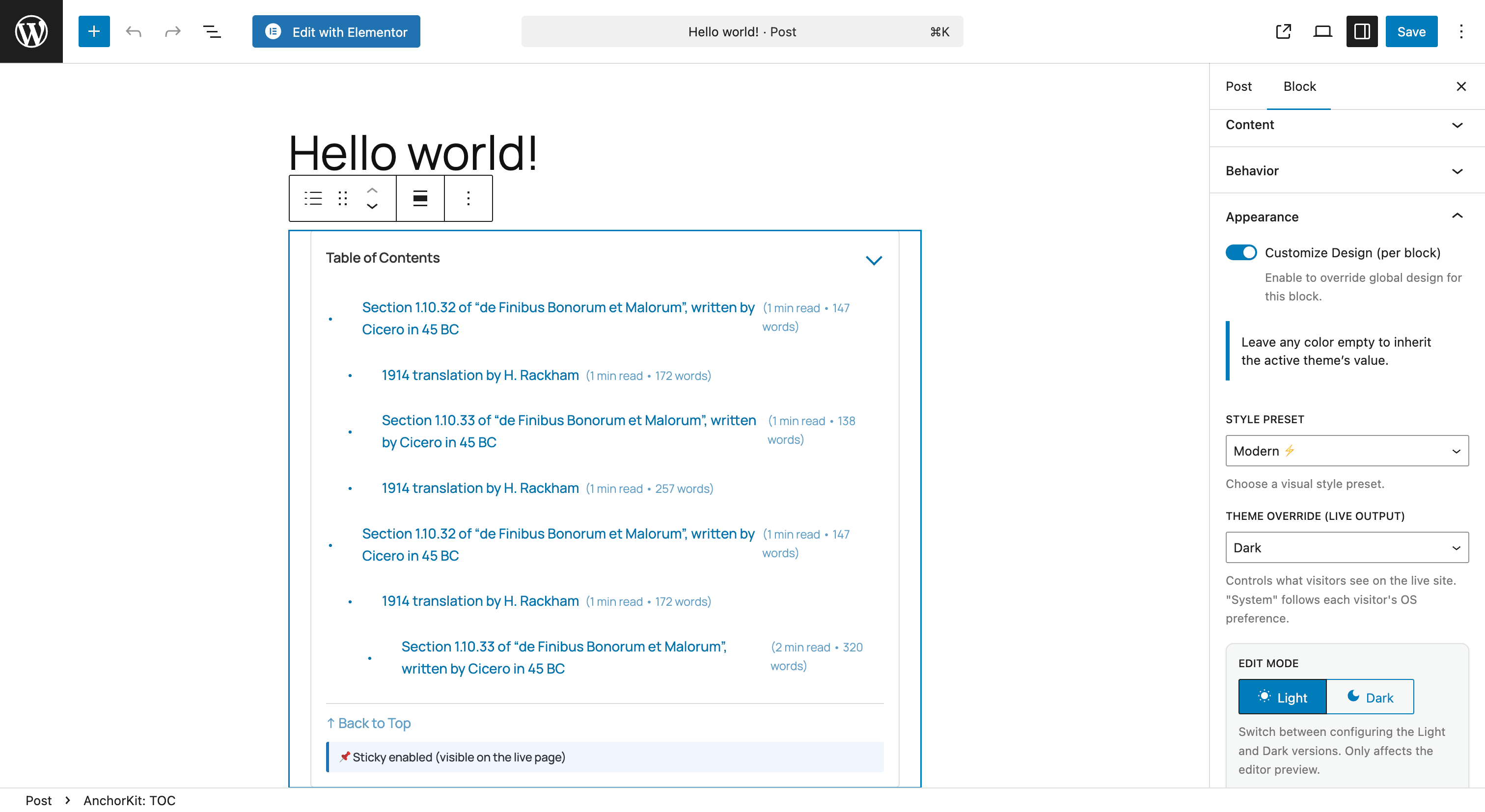 First-class Gutenberg block for the modern WordPress editor. Insert customizable TOC instances anywhere with an intuitive block-based interface.
