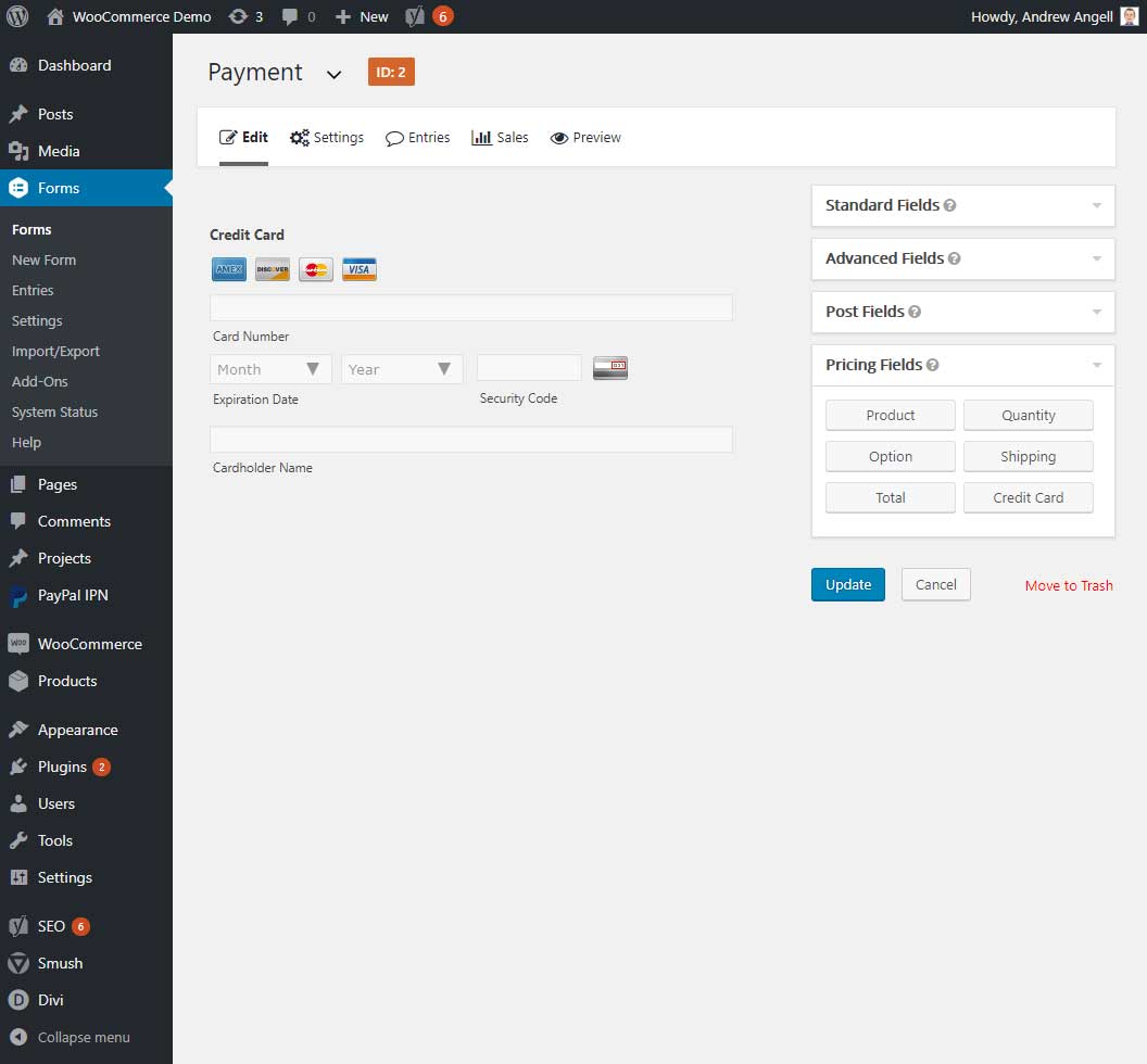 Drop a credit card field collection directly into any Gravity Form.