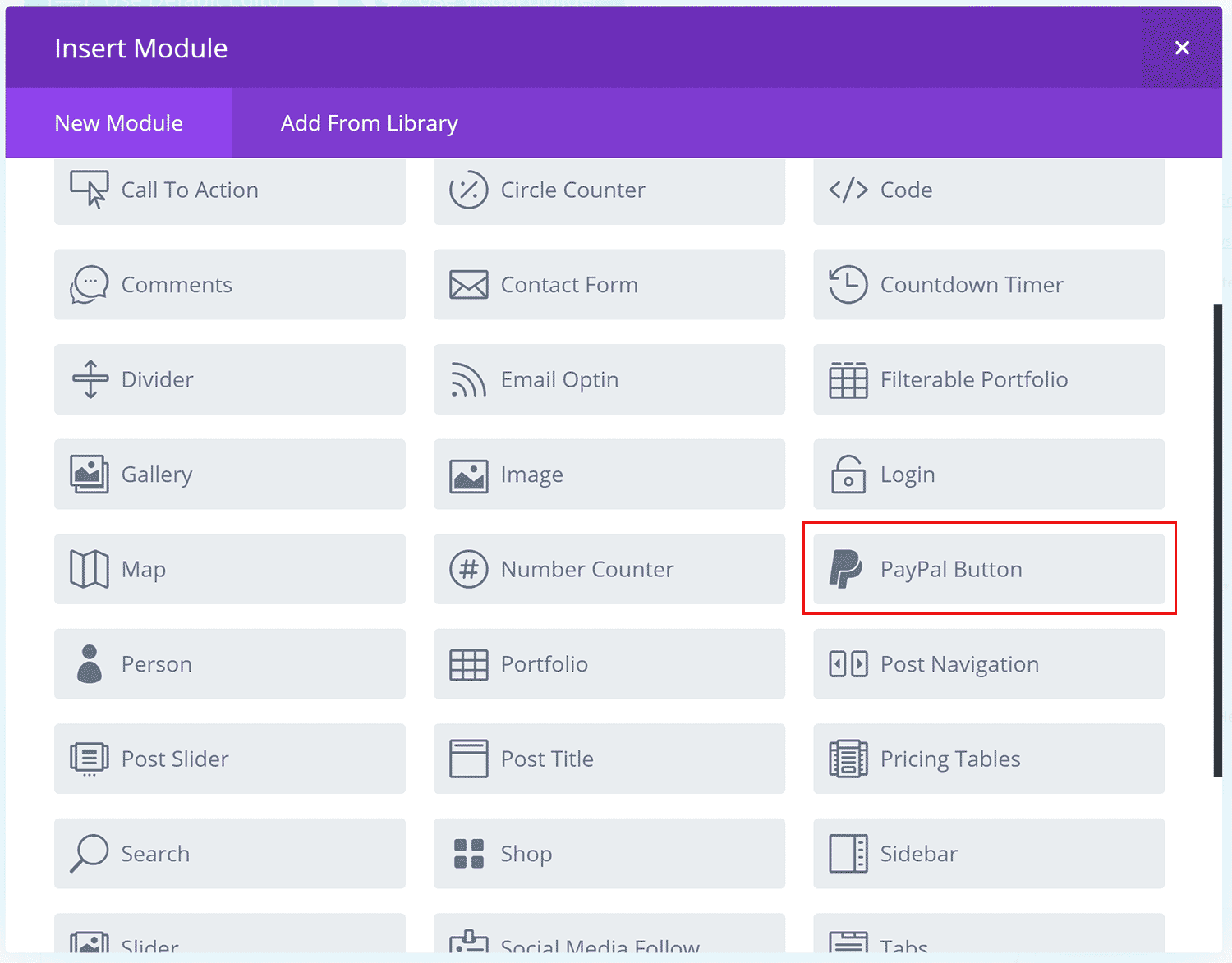 PayPal module added to the Divi Page Builder.