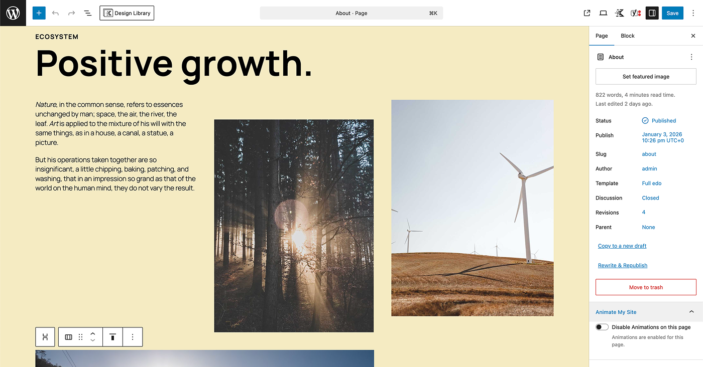 Disable animations for an entire page using the page-level toggle.