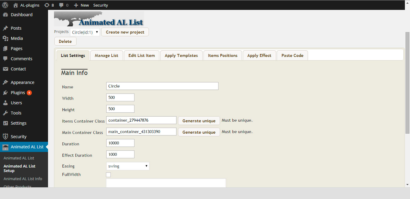 Animated AL List frontend.
