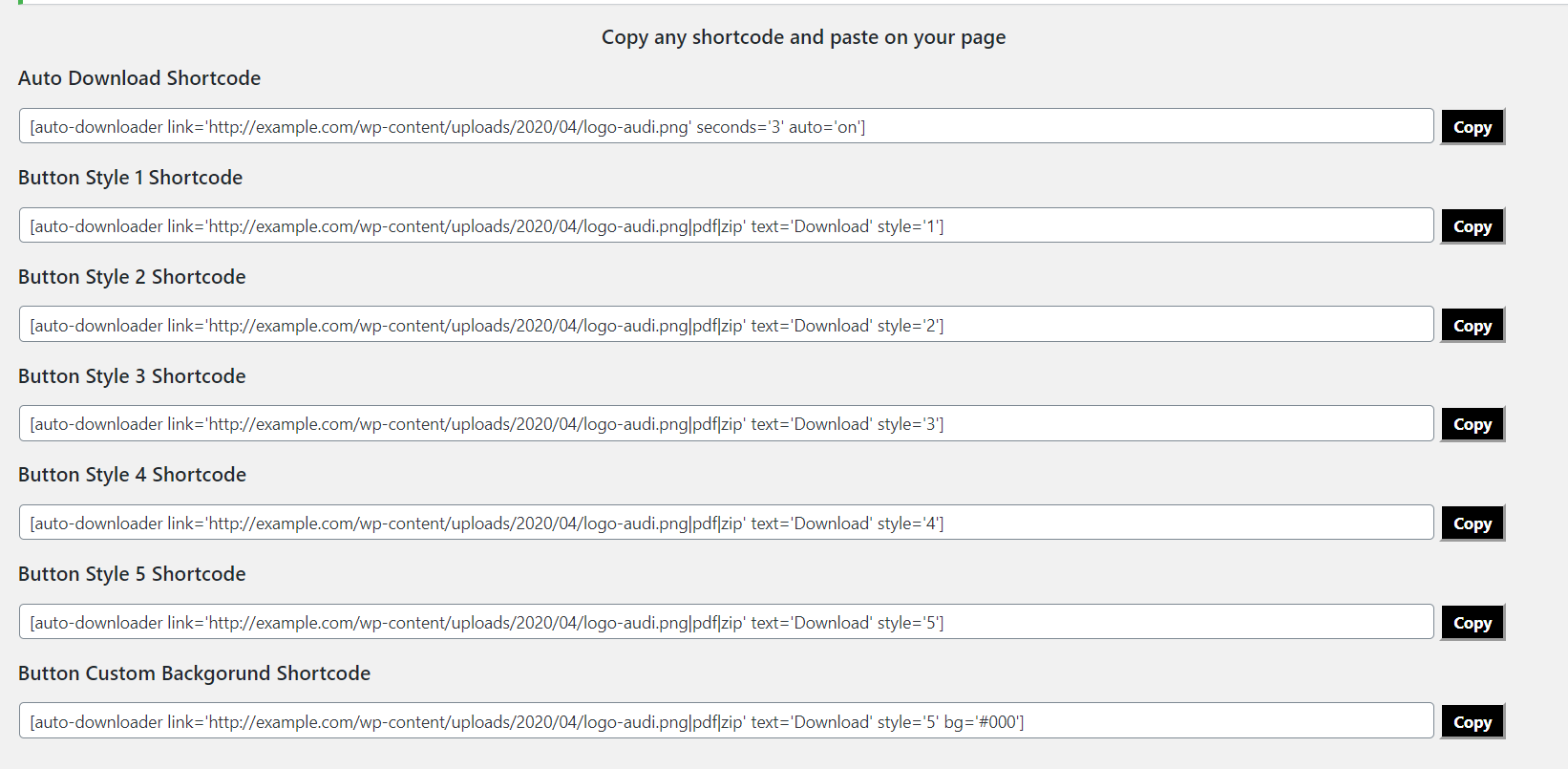 screenshot-3.png - Shortcodes admin page