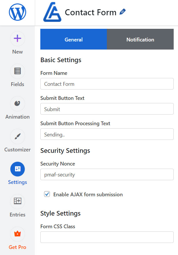 Form Label Settings