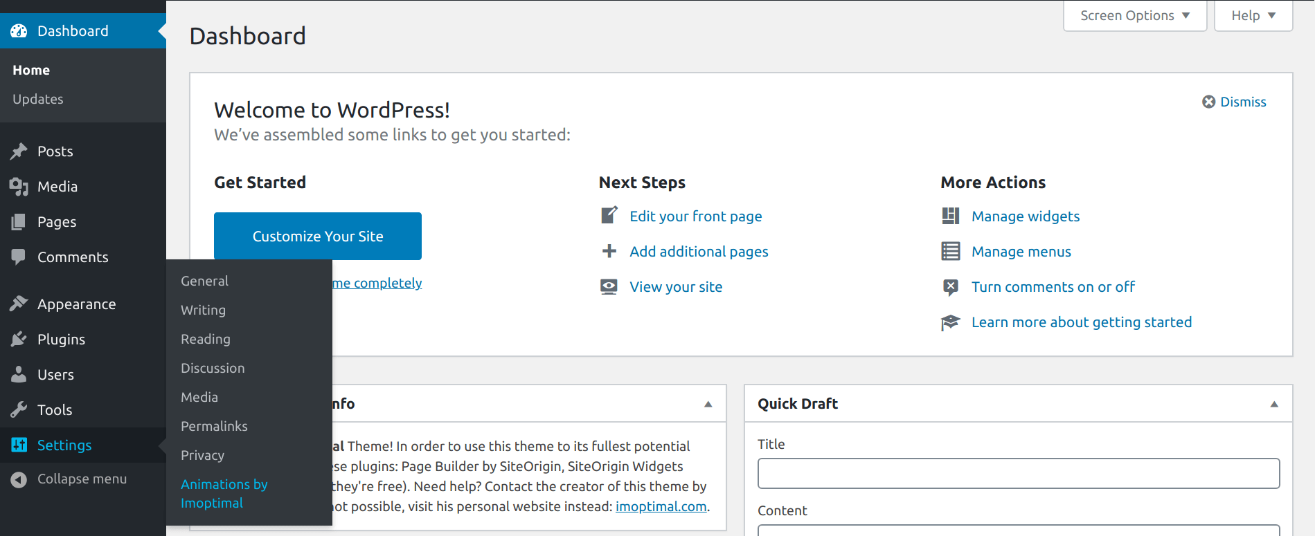 This is where you'll find the settings page in your admin dashboard