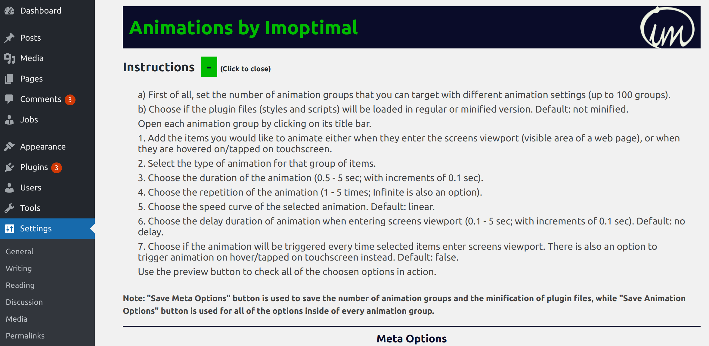 Collapsible instructions section in the settings page