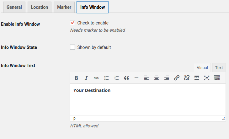 Info Window Options