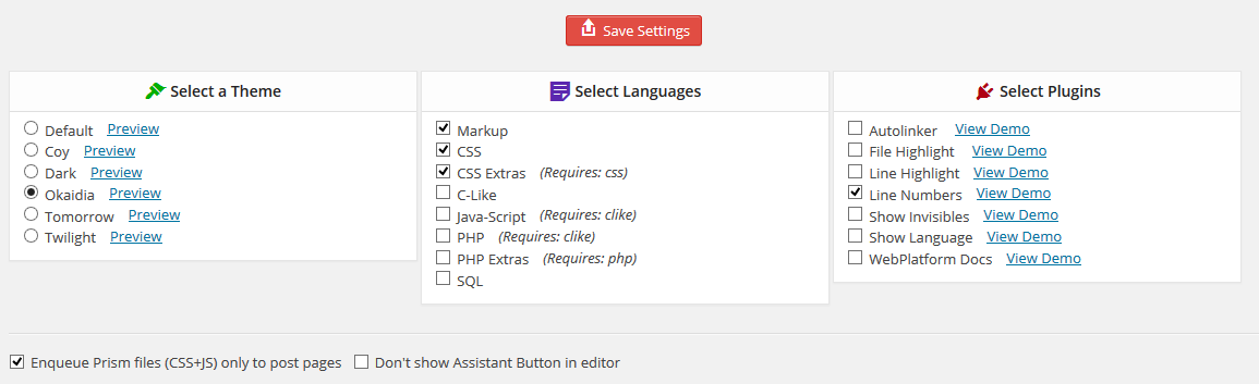 Plugin Option Page Screen