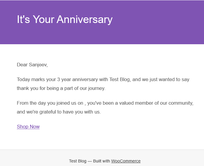 Anniversary Email
