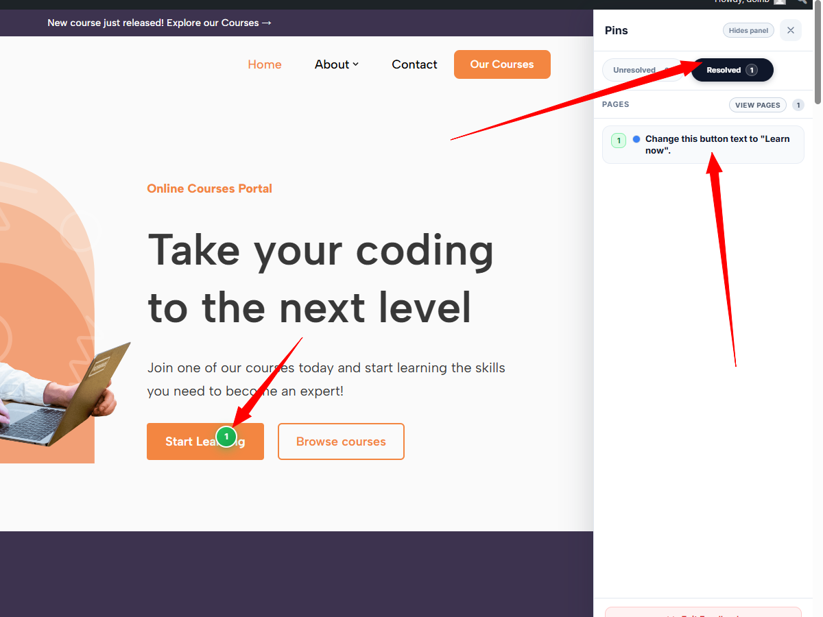The sidebar listing all feedback items with priority dots and status filters.