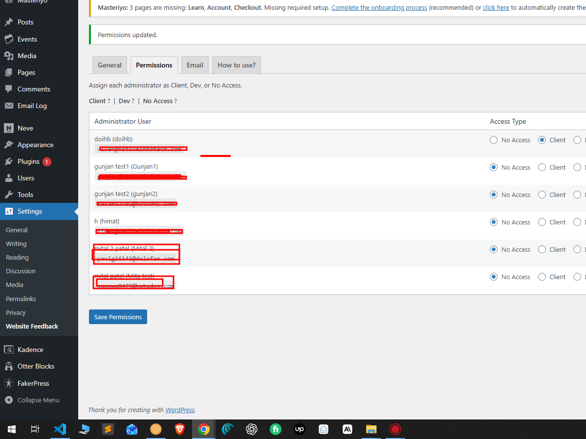 The Permissions settings tab in the WordPress admin.