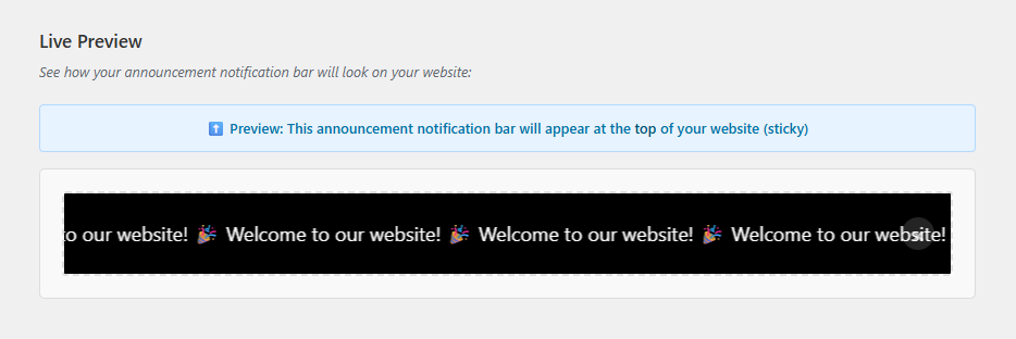 Running text announcment notification bar preview