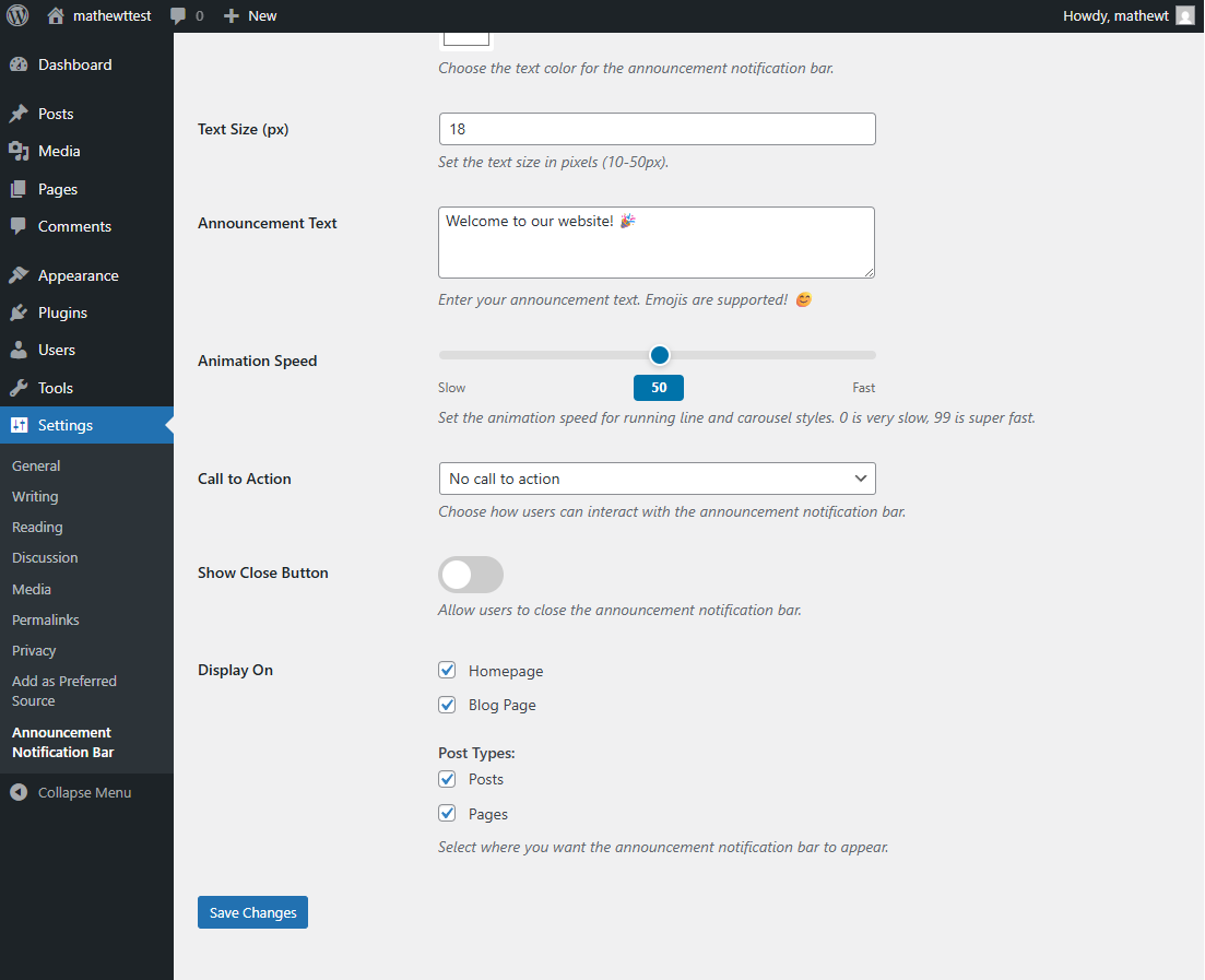 Plugin settings page 2 with all customization options