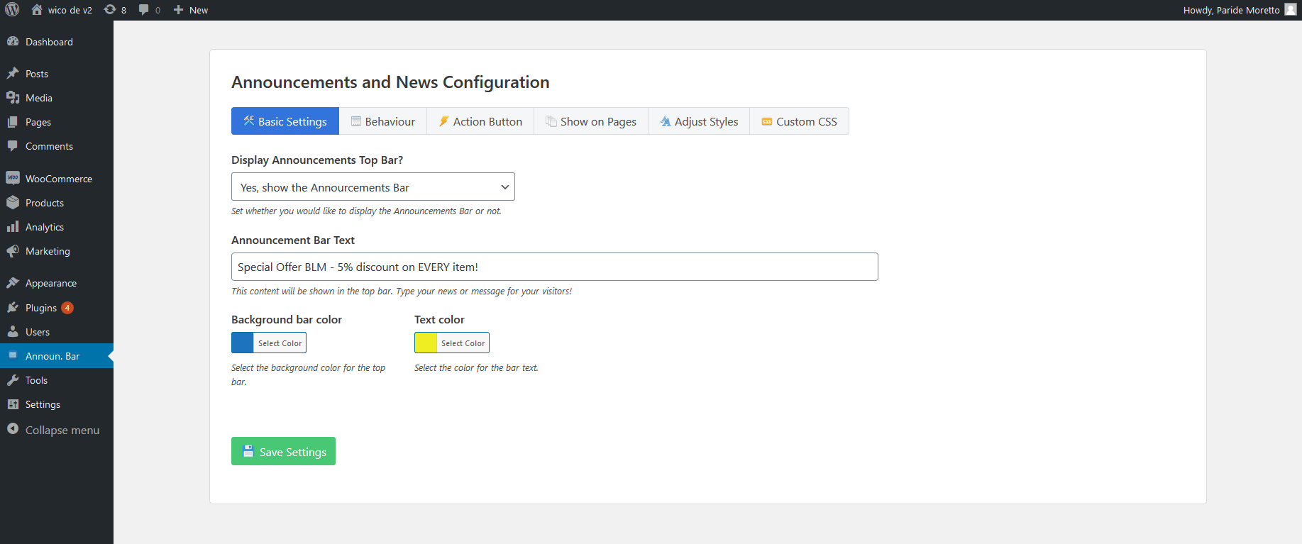 Setup your Announcemets bar in WP admin, in 30 seconds!