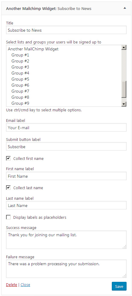 Widget settings.