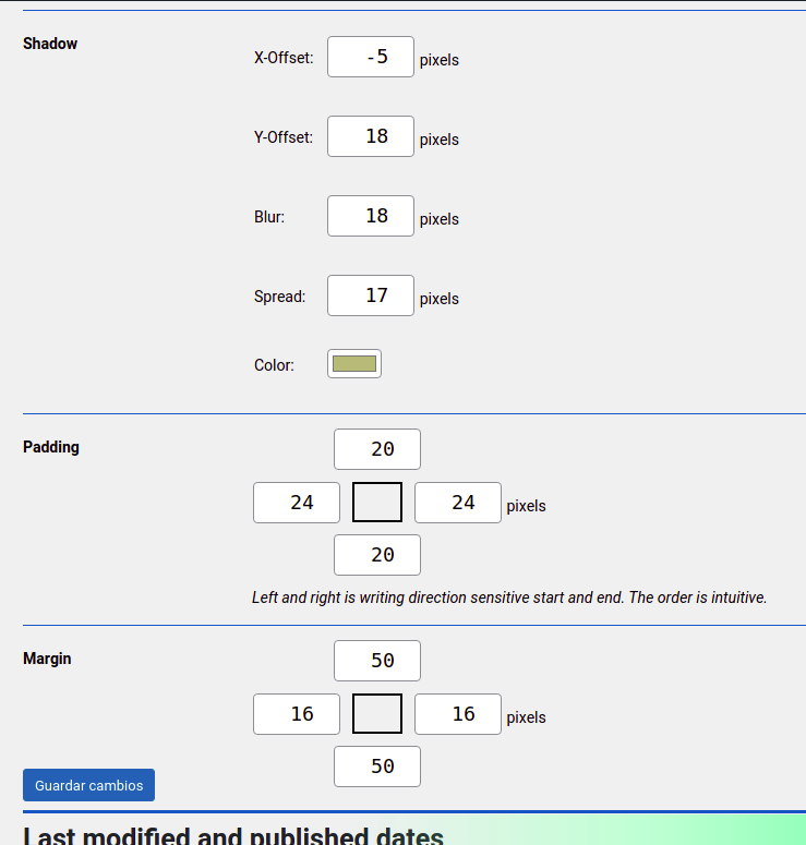 Message and tooltip configured on the settings page; added dates.