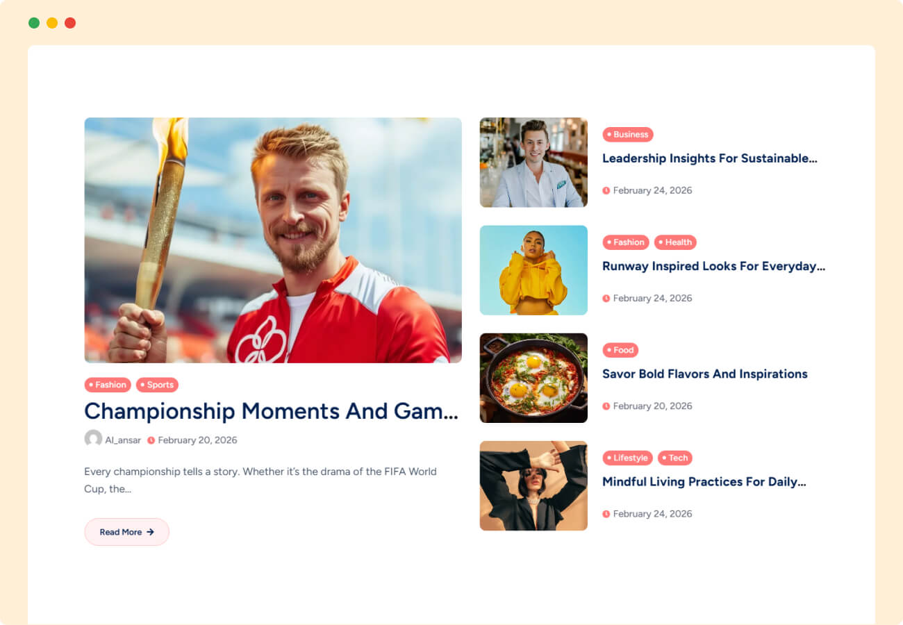 Featured Posts – Horizontal layout on a live blog page