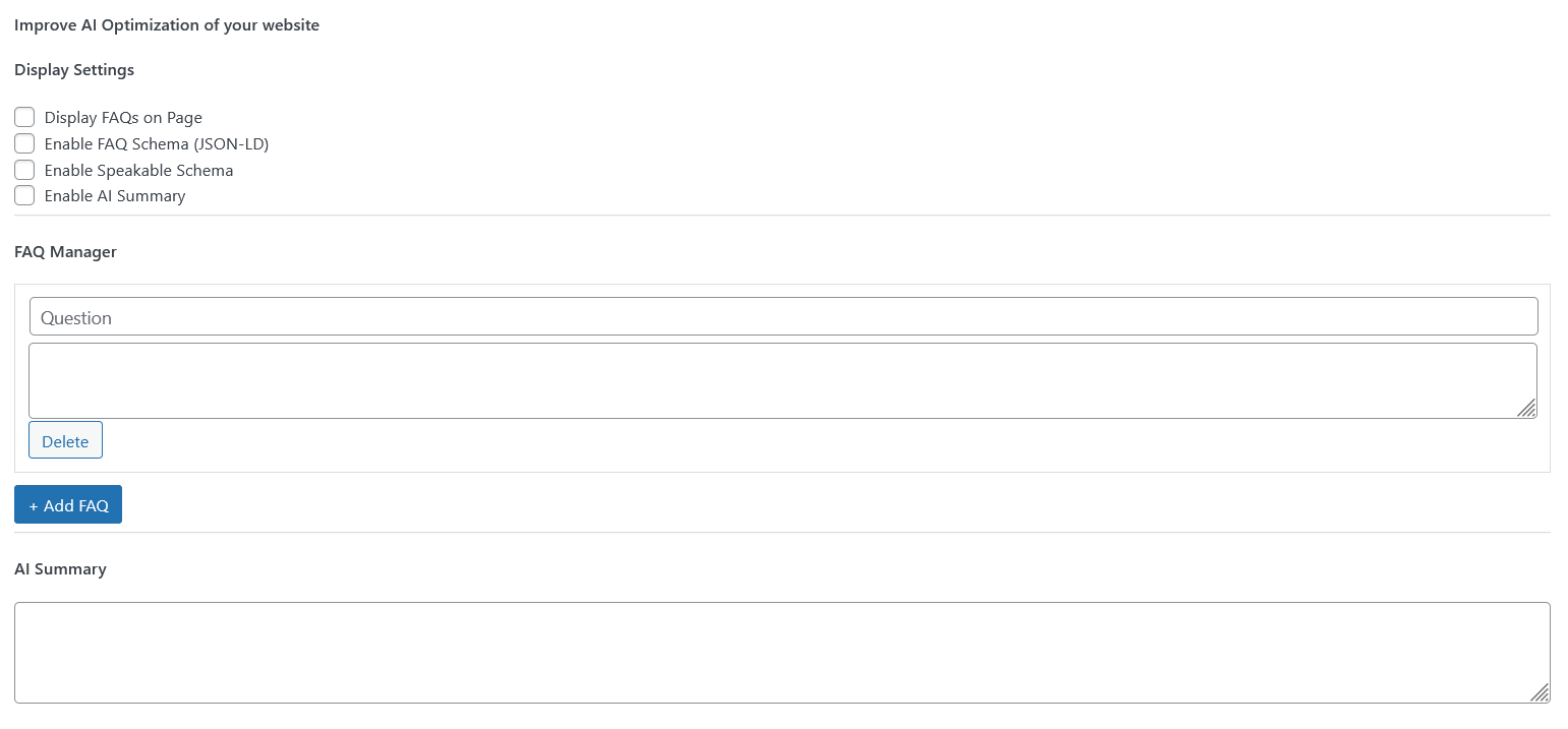 To Add FAQs, Quick Answer for betterment of AI Optimization
