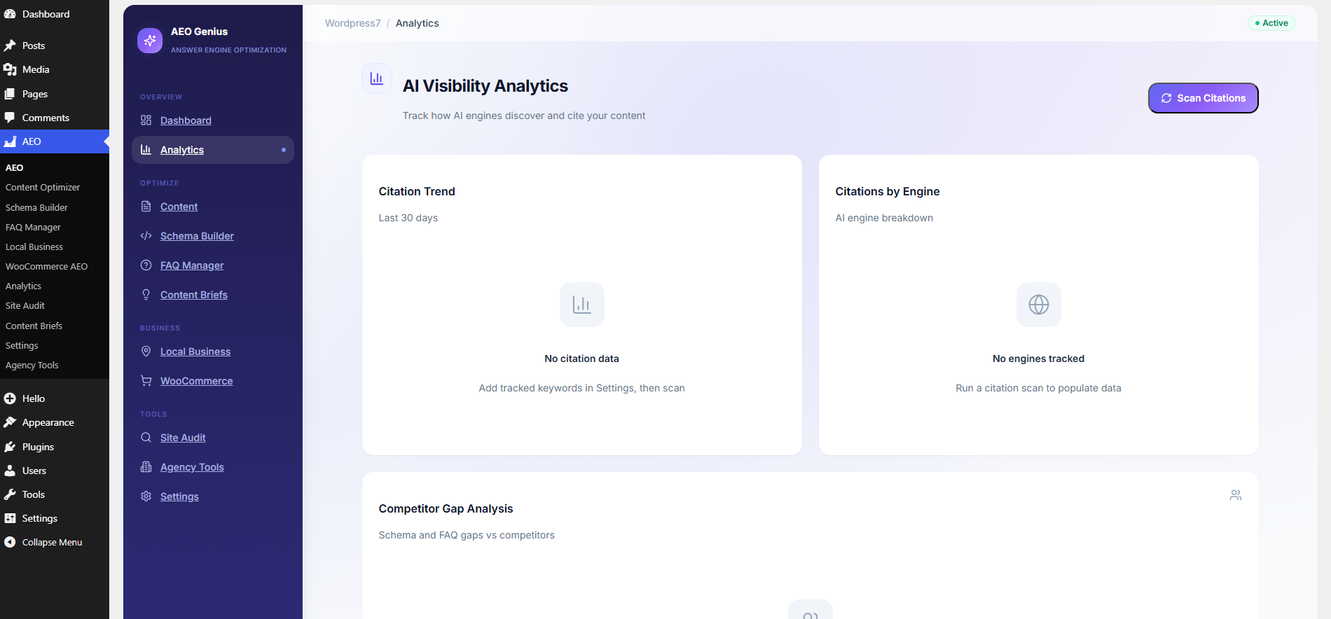 Content Optimizer — per-post AEO scores and AI content rewriting with side-by-side diff