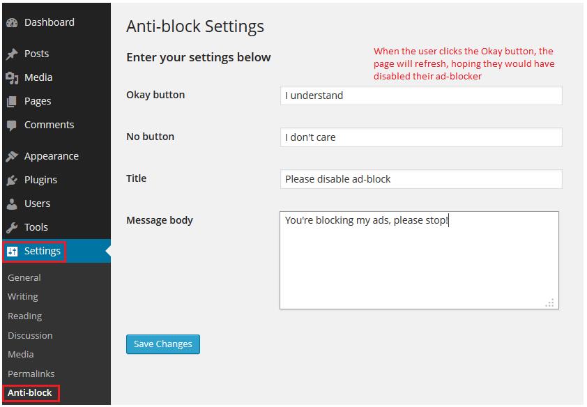 Example of settings screen where you edit plugin settings.