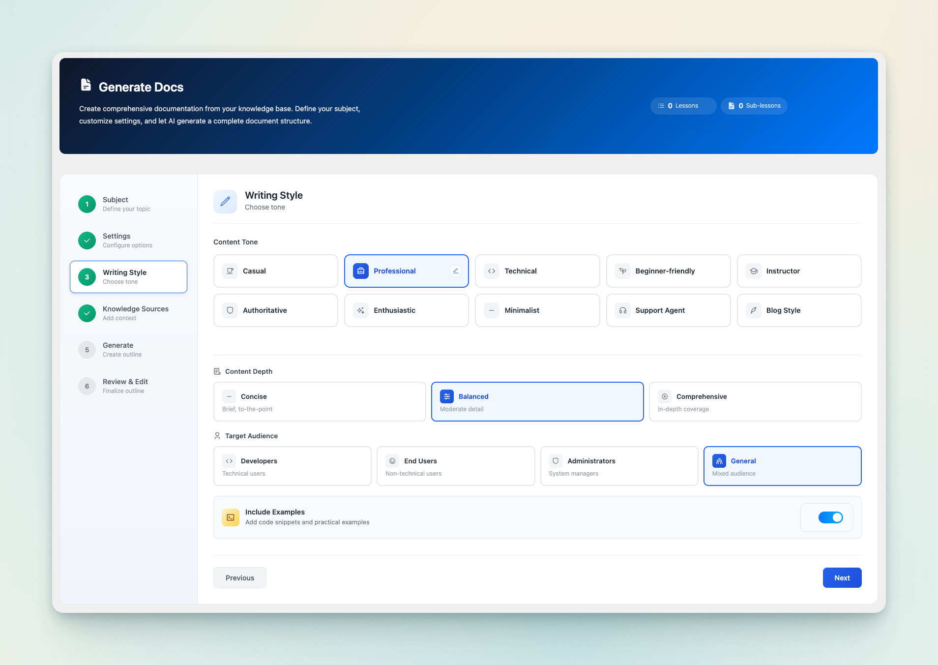 **Generate Doc** – Automatically generate structured documentation from custom prompts.