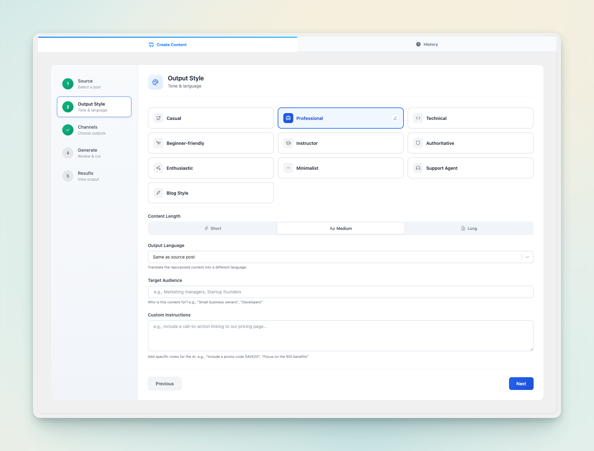 **Repurpose Studio** – Instantly repurpose existing content into multiple optimized formats.