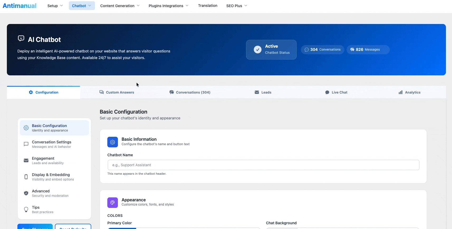 **AI Chatbot** – A trainable assistant that answers visitor questions using your content.